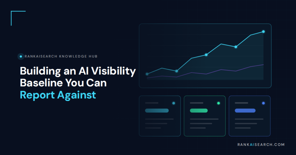 Graph illustrating AI visibility measurement and benchmarking, showcasing upward trend and data analysis for RankAISearch,