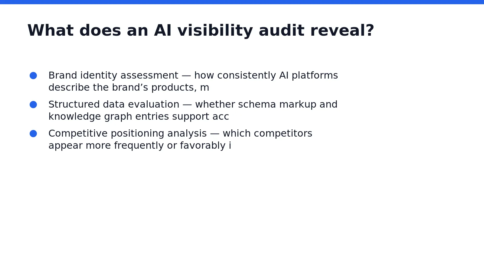 An AI visibility audit evaluates how AI systems interpret a brand, not just how humans