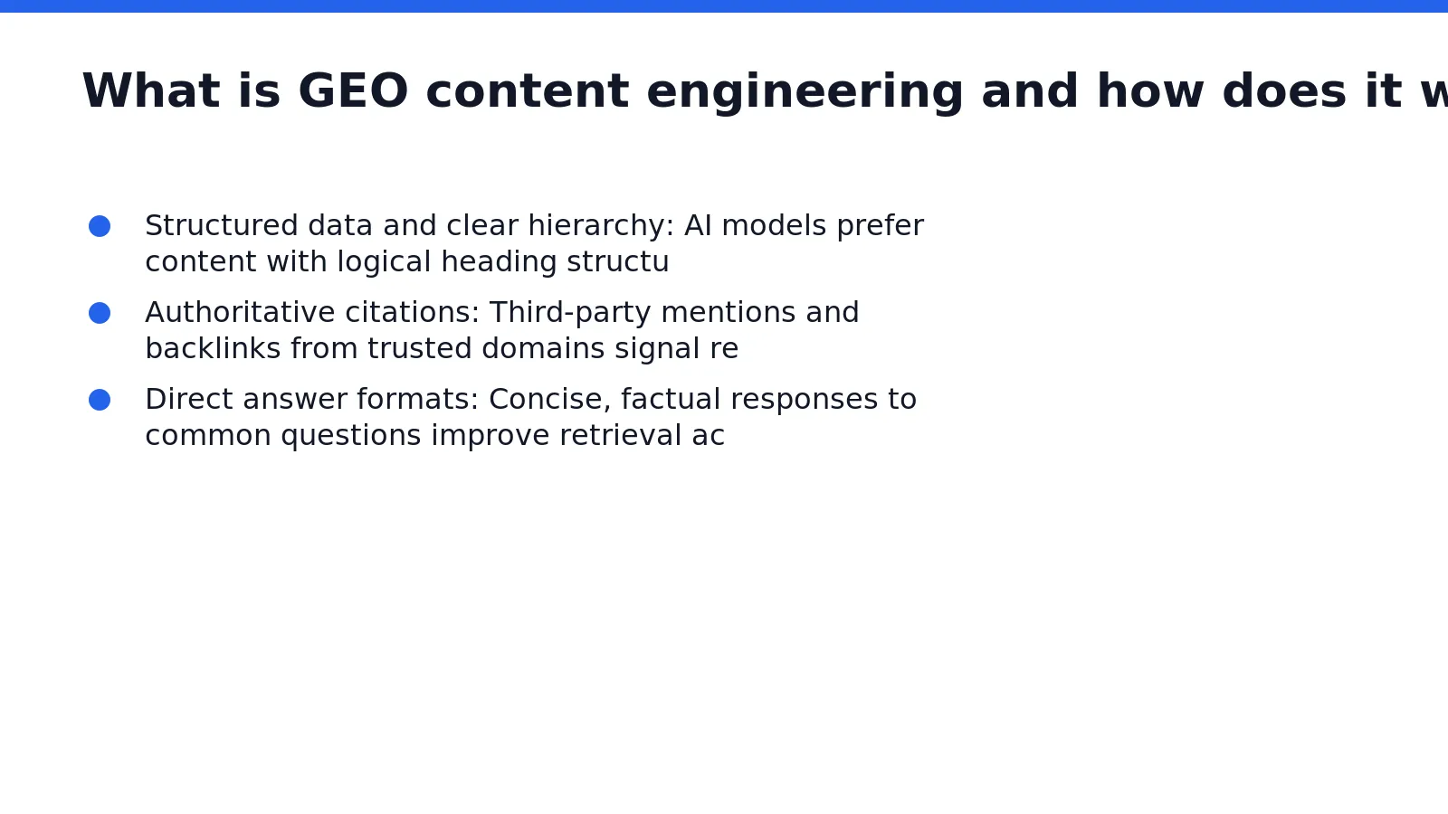 Standard SEO optimizes for search engine crawlers and ranking algorithms. GEO content engineering optimizes